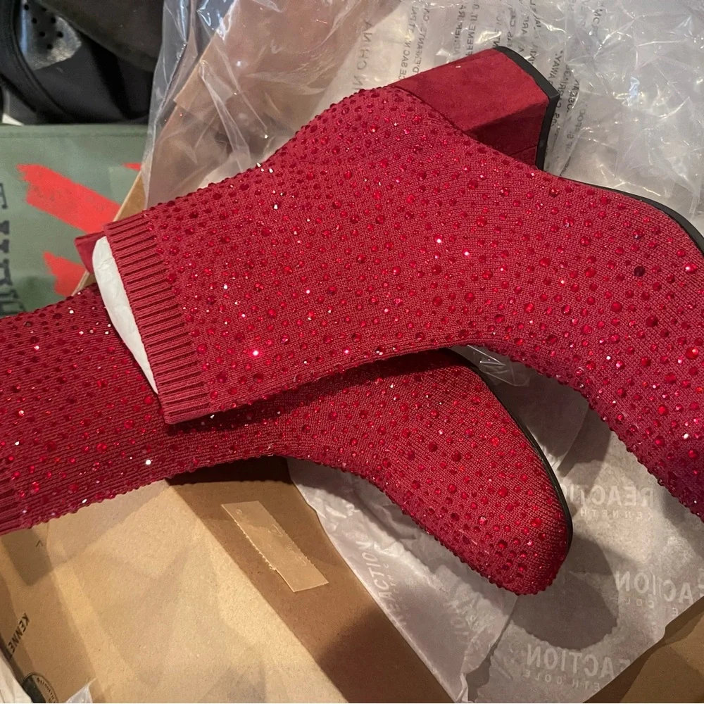 Rida Stretch Jewel Sparkly Red Ankle Boots - Picture 3 of 10